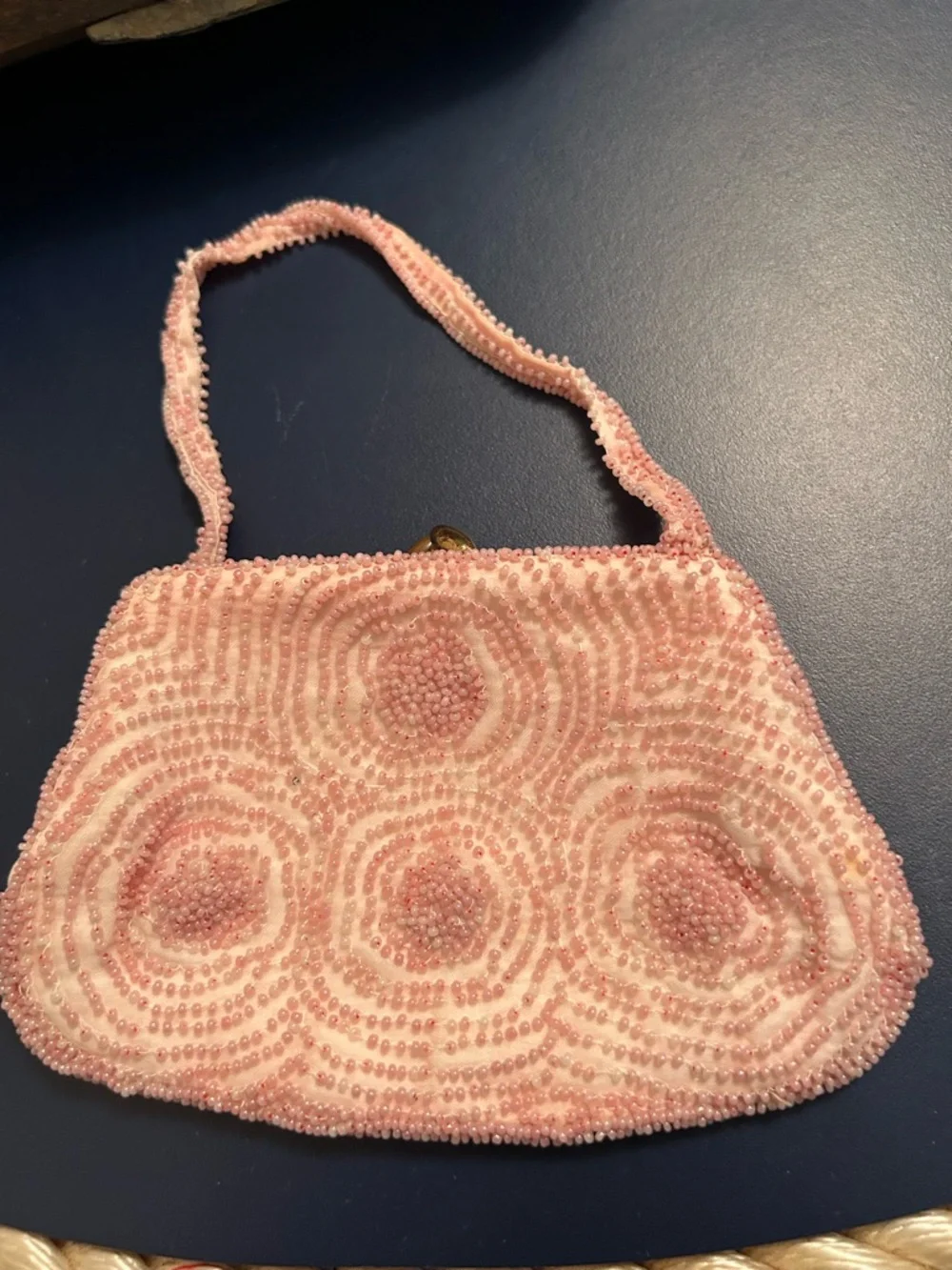 Vintage Delicate Pink Beaded Evening Clutch - Picture 3 of 4